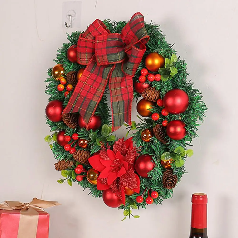 

Strong Durable Garland Festive Holiday Wreaths Plaid Bowknot Pine Cone Needle Ball Berry Decorations for Indoor for Christmas