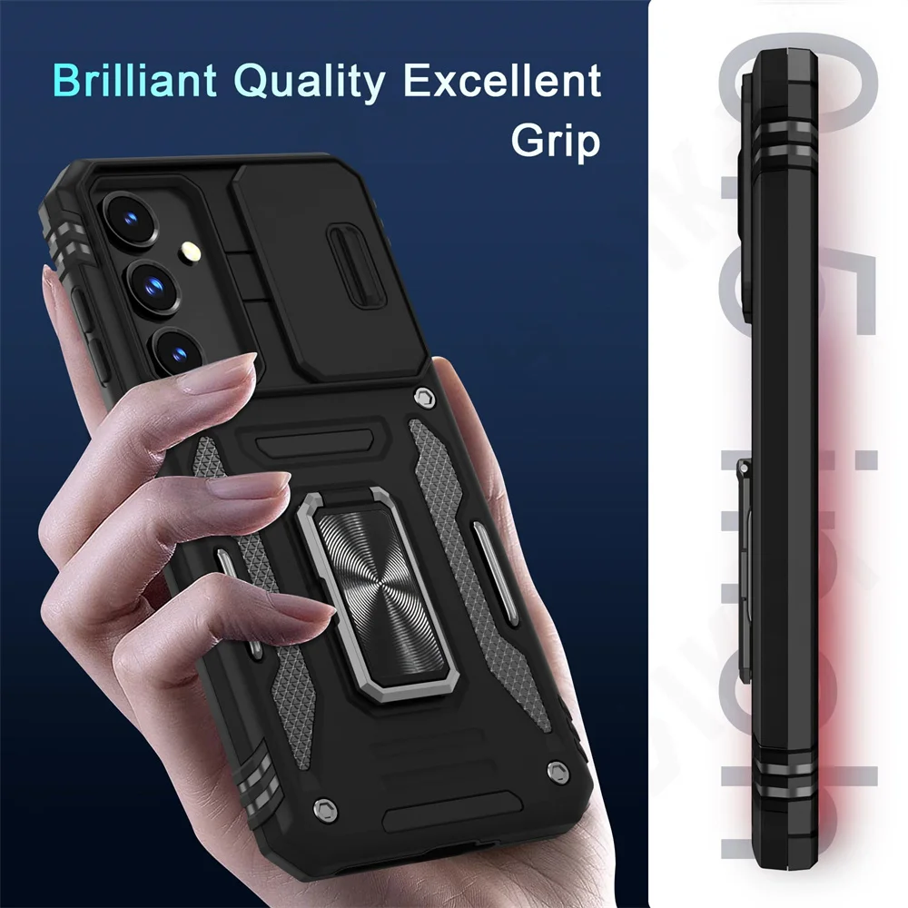 Case For Samsung S25 S24 S23 S22 S21  Ultra Plus FE A55 A35 A15 A54 A56 A36 4G 5G Ring Stand Armor Slide Camera Kickstand Cover