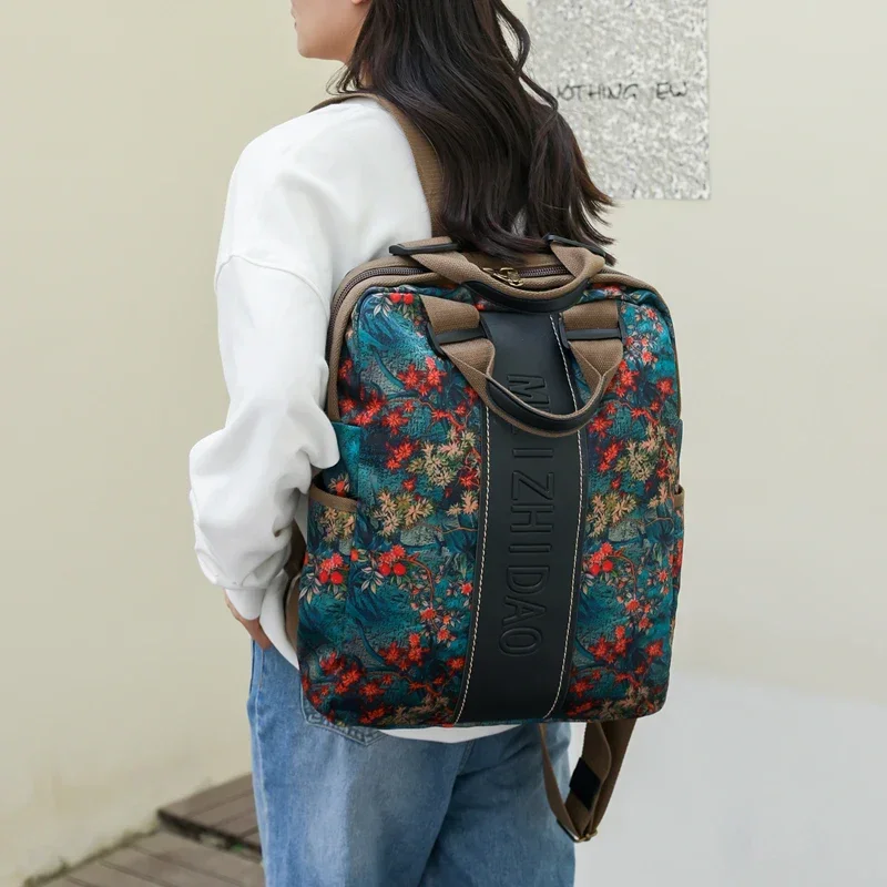 Backpack Fashion Trend Personality Diagonal Straddle Bag Chinese Style Embroidery Travel Bag Large Capacity Student Bag