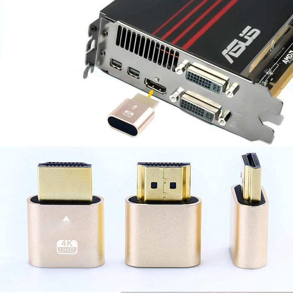 4K HDMI Virtual Display Adapter DP DVI VGA Display Emulator Dummy Plug Headless Ghost Display Emulator Video Card Lock Plate