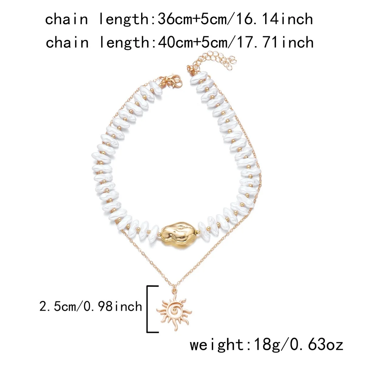 Barocke unregelmäßige Imitationsperlen-Sonnenanhänger-Halskette für Damen und Herren, elegante Sonnenblumen-Schlüsselbeinkette, Choker-Schmuck – Detail 11