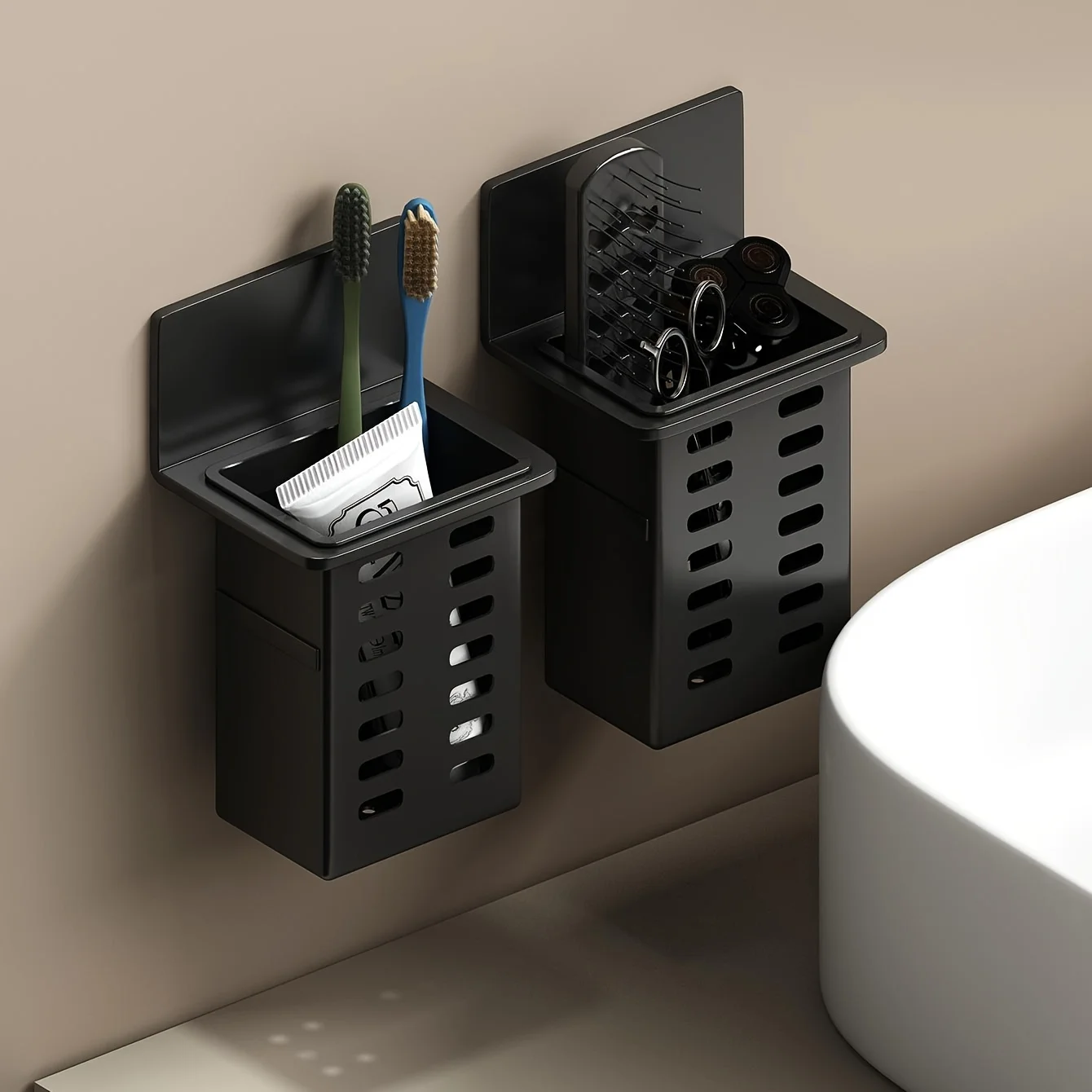 Plastic Wall-Mounted Drain Storage Rack Cosmetics Storage Box Chopstick Holder Pen Holder Kitchen Multifunctional Kitchen Basket 3