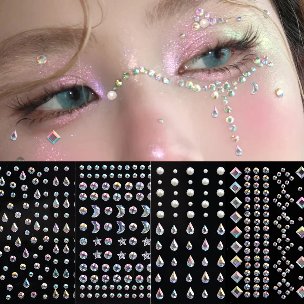 Resin Adhesive Face Stickers 3D Shiny Rhinestone Eye Decoration
