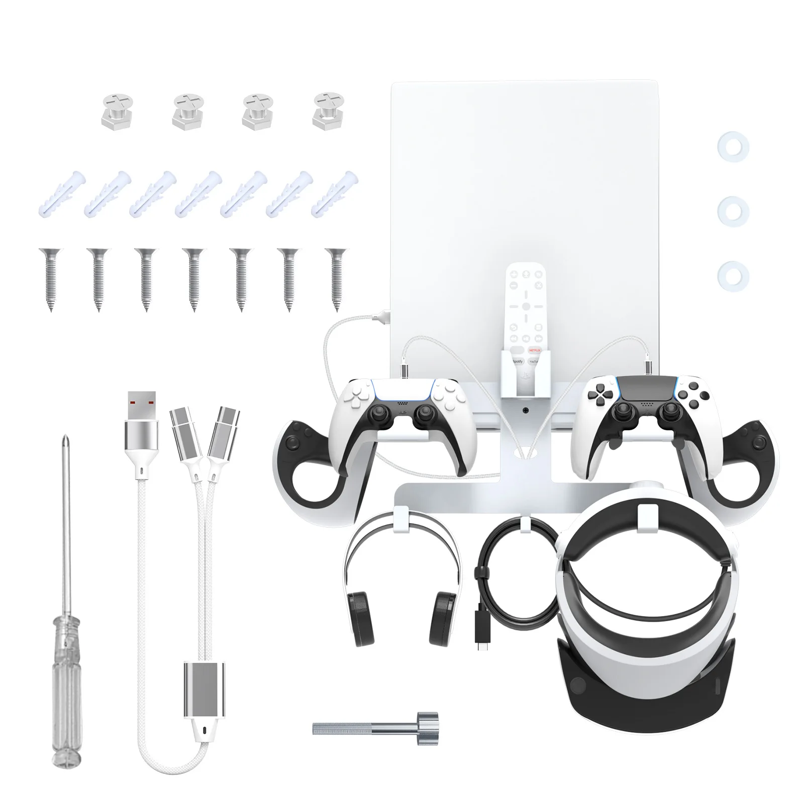 For PS5 VR2 full series wall storage rack+cable simultaneously store the host helmet handle earphone accessories set