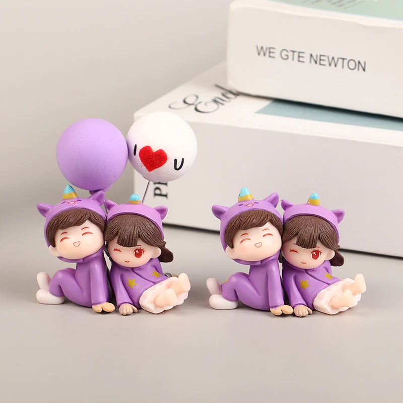 1Pair Cute Creative Cartoon Purple Pajamas Couple Car Decoration Ornaments Auto Center Console Car Interior Accessories