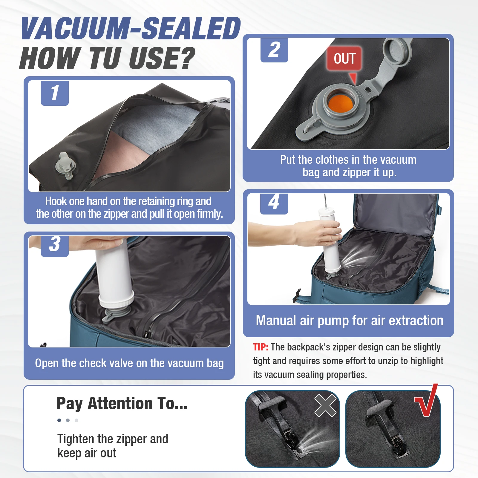 Large Capacity Vacuum Compression Backpack Hiking Travel Backpack，Lightweight Waterproof Storage Backpack Outdoor Sports Bag