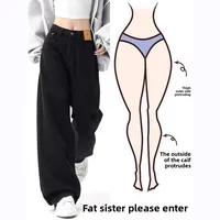 American High Street Vibe Black Straight Cut Loose Casual Wide Leg Jeans Women's High Waist Autumn Fashion Slimming Long Pants