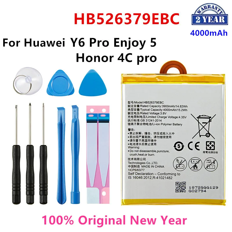 

100% Orginal HB526379EBC 4000mAh Battery For HUAWEI Y6 Pro Enjoy 5 Honor 4C Pro TIT-L01 TIT-TL00 -CL00 TIT-CL10 +Tools