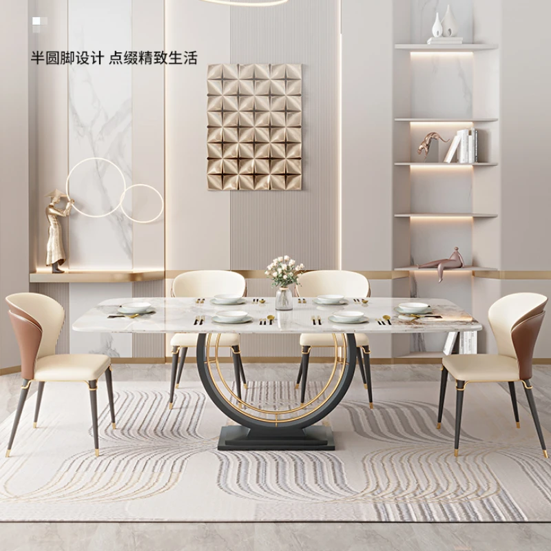 

Light Luxury Bright Stone Plate Dining Table Small Apartment Modern Simple Silent Style Pandora Rectangular Dining Table Chair