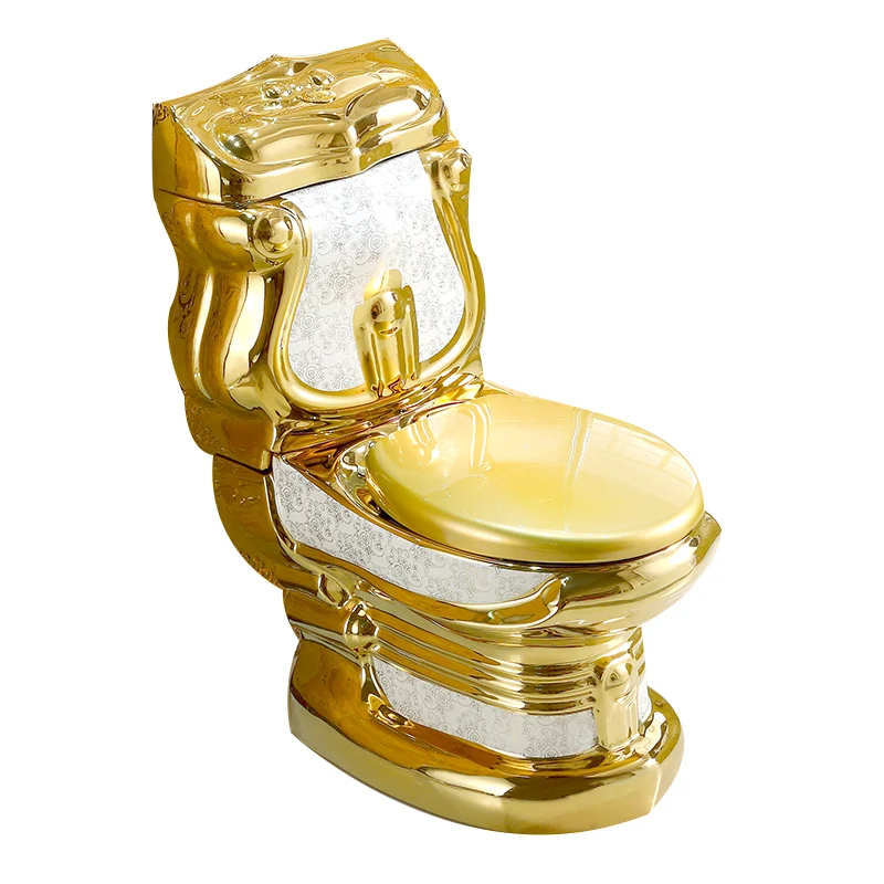 

European court gold toilet retro hotel color relief split color gold toilet.