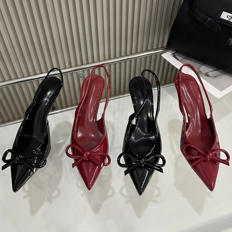 Red Footwear Slingbacks Ladies Heels Shoes Fashion Butterfly-Knot Female Pointed Toe Women High Heels Pumps Shoes New In 2025 3