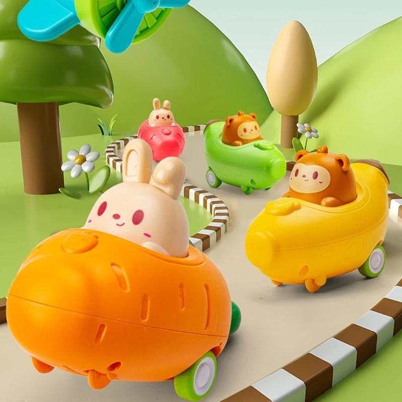 

HUYU Press and Go Car Running Inertial Toy Cartoon Shape Car Candy Color Parent-children Interaction Early Educational Toy
