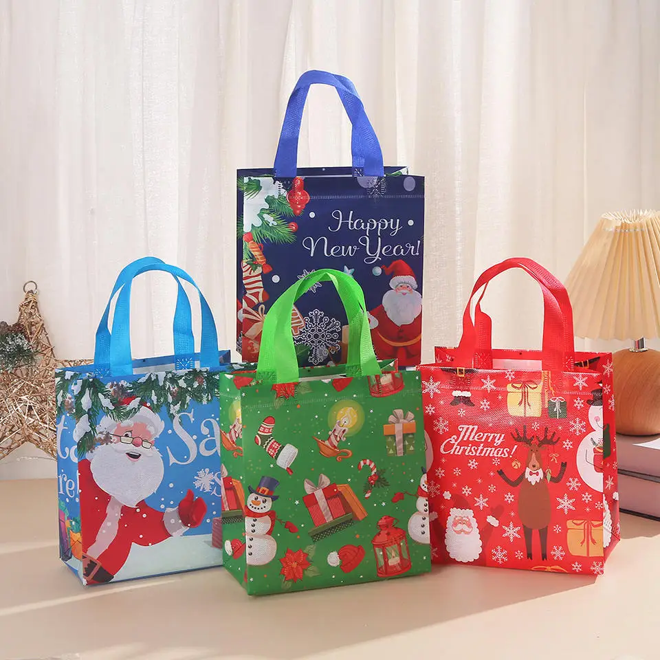 Christmas Gift Bags Gift Bags 15PC Tote Bags Santa Elk Snowflake Thickened Non-woven Waterproof