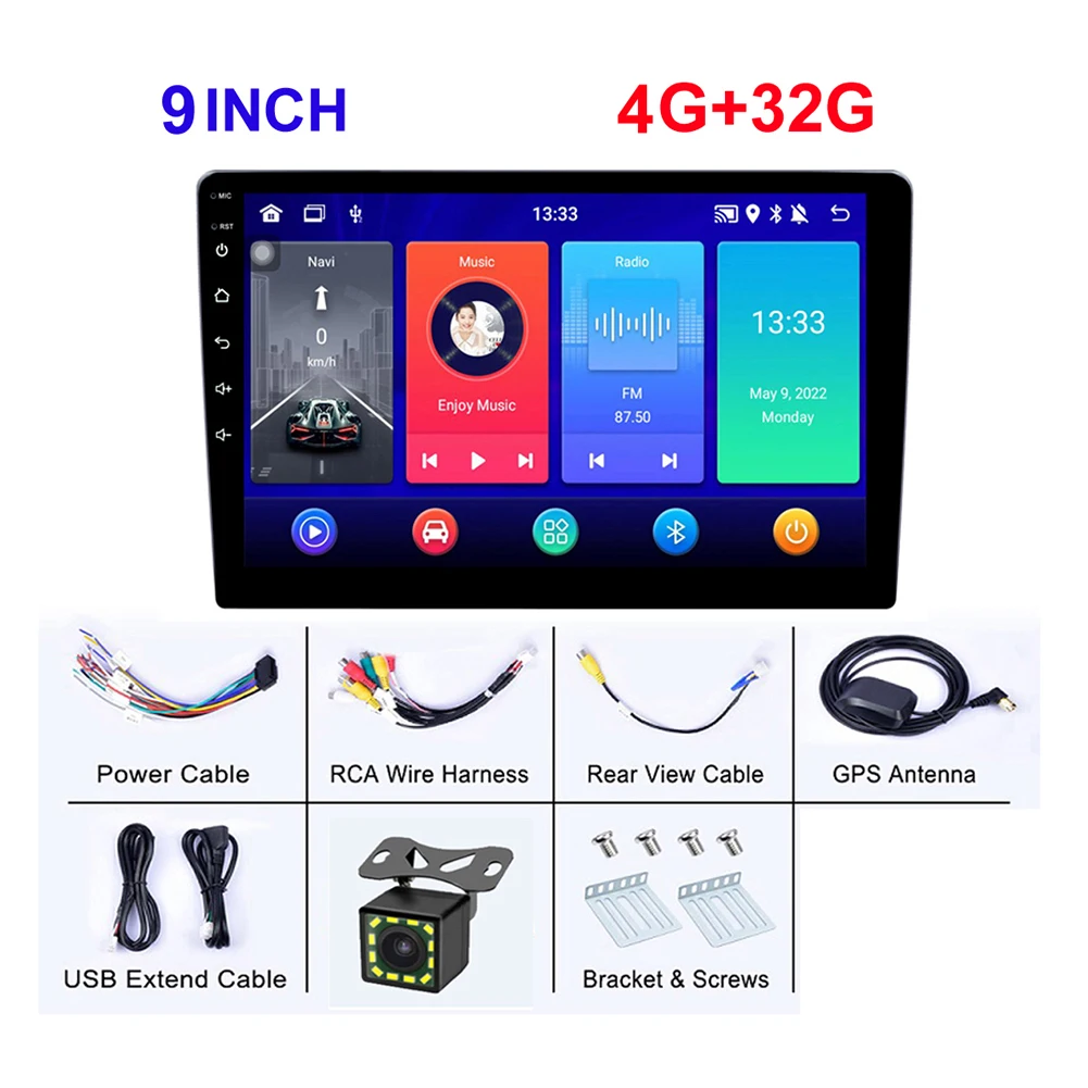 

9 Inch Double Din Car Radio Multimedia Video Player HD 1080P 4GB RAM+32G MP5 Player Built-in Bluetooth GPS Wifi Handsfree