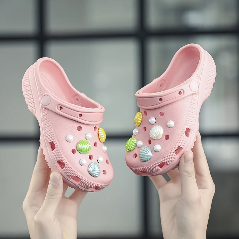 Kids Sandals Beach Shoes Children Sandals Baby Shoes Kids Shoes Summer Kids Sandals Hole Children's Shoes Slippers Soft Anti-Skid Cartoon DIY Design Hole Sandy Beach For Boys Girls