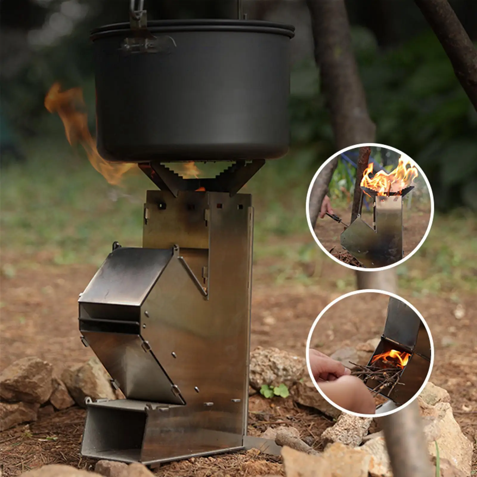 Camping Rocket Stove Wood Burning Stoves for BBQ, Emergency, Backyard Cooking,