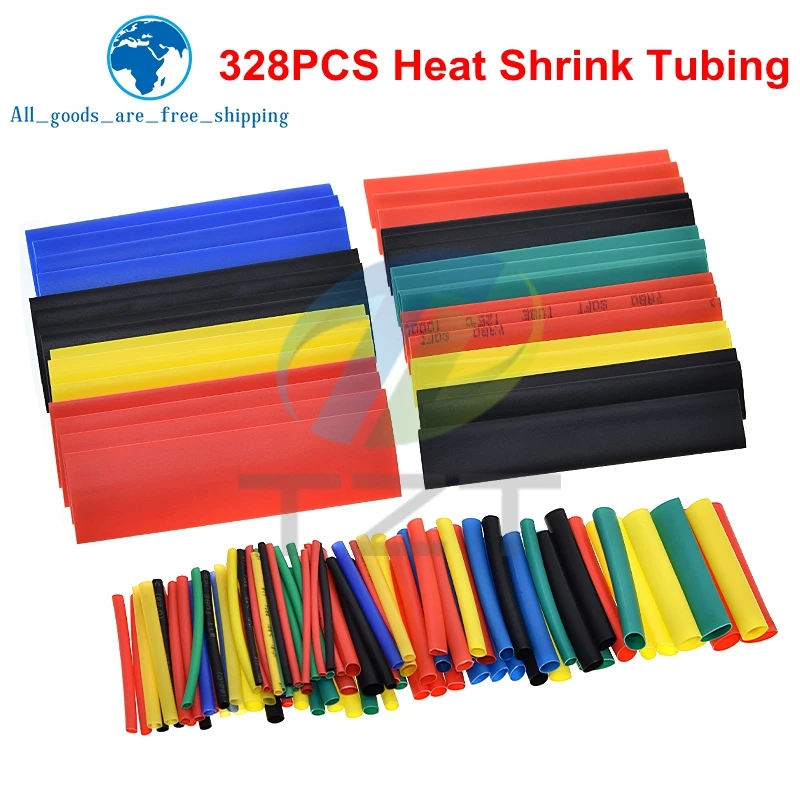 Heat Shrink Tubing TZT 164/328PCS 2:1 Wire Cable Wrap Assortment Electric Insulation Tube Kit 5 Color 8 Size