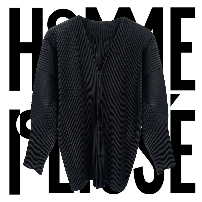 

2024 Spring and Summer Miyake Men's Jacket Original Pleated High-end Men Collarless Cardigan Casual Suit Jacket Men's Tops