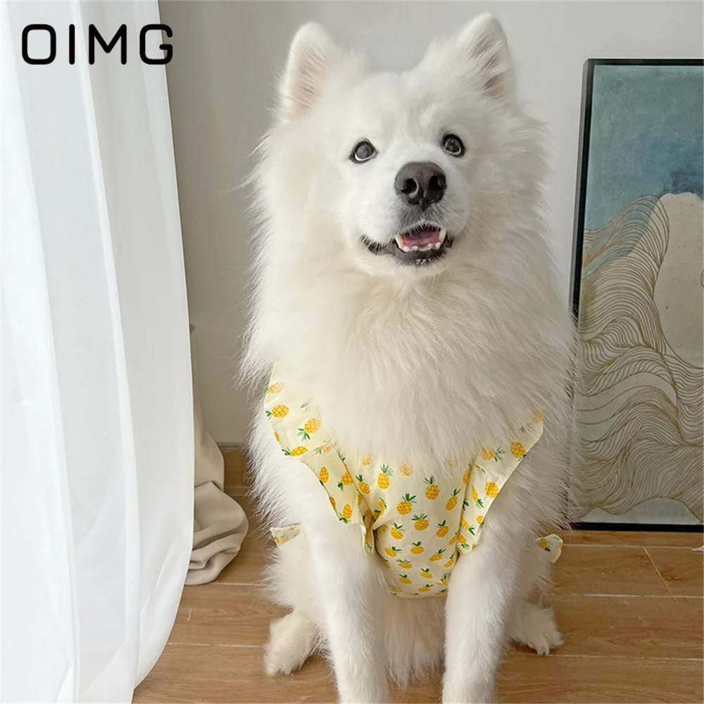 OIMG Pineapple Print Big Dog Dress Spring Autumn Thin Medium Large Dogs Clothing Samoyed Border Collie Labrador Hat Skirt Set