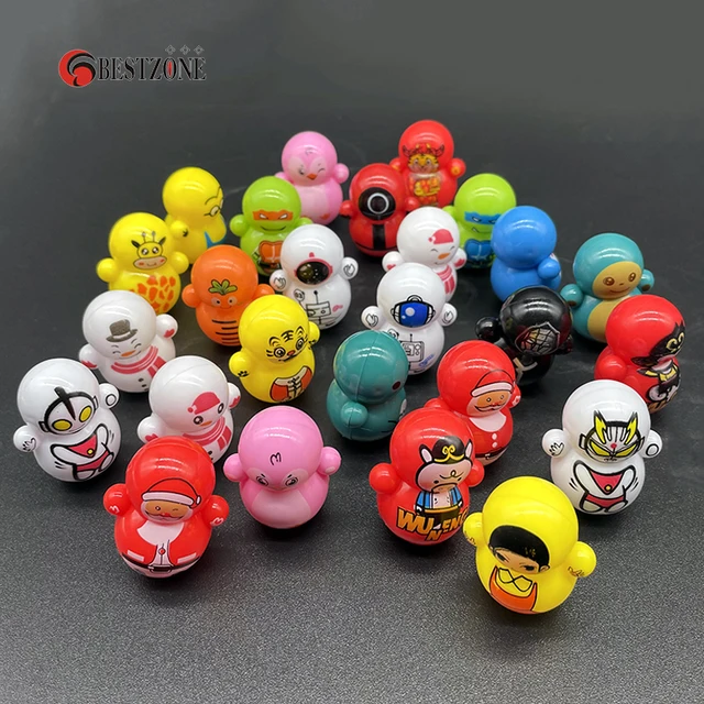 50PCS 1.14*1.46Inch Mini Tumbler Toy Roly-poly Tilting Self-righting Doll Puzzle Nostalgic Traditional Toy Gift Cartoon Animal 1