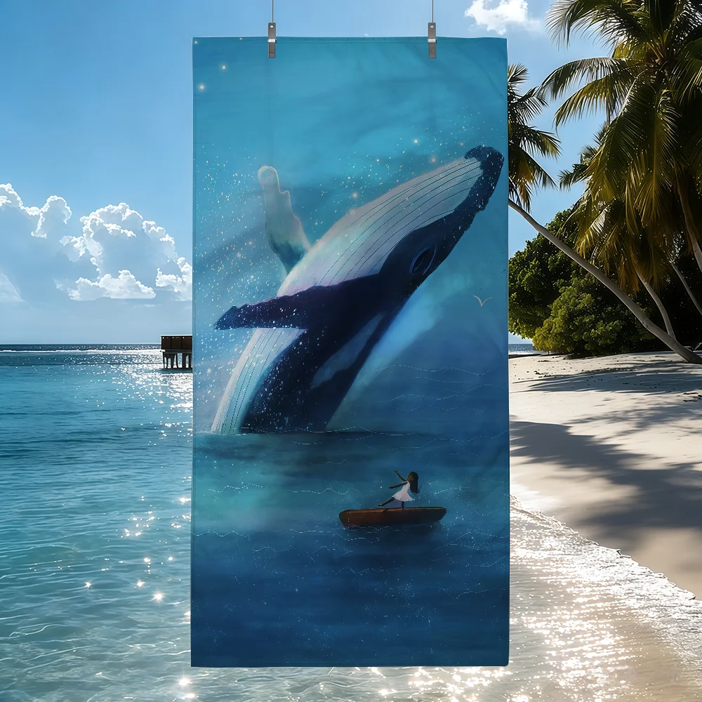 Serviette de plage séchage rapide imprimé requin baleine piscine_voghion.com