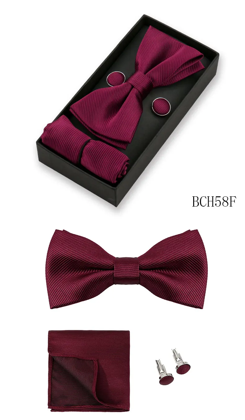 Klassische einfarbige Fliege für Herren, Schmetterlings-Bowknot, Einstecktuch, Manschettenknöpfe, Anzug, Fliege, Set, Bussiness-Accessoires, Geschenkbox – Detail 29