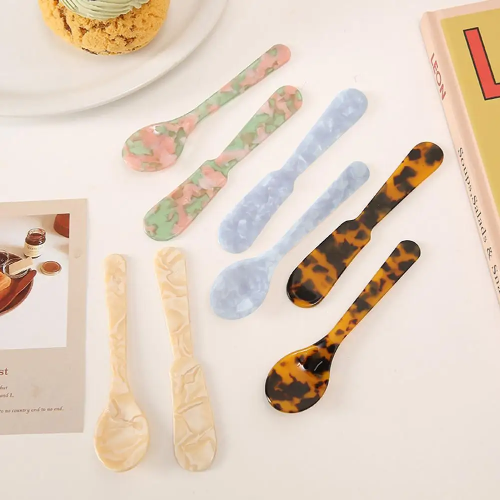 Colorful Acrylic Ice Cream Spoon Coffee Caviar Spoon Stirring Spoons Dessert Cake Knife Teaspoon Crafts Kitchen Tool Tableware glass dessert spoon