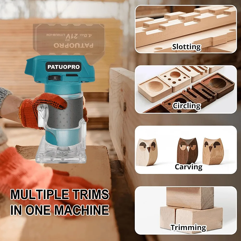PATUOPRO 브러시리스 전기 트리머 무선 조각 기계 Makita 18V 배터리 용 5 속도 목공 트리밍 전동 공구