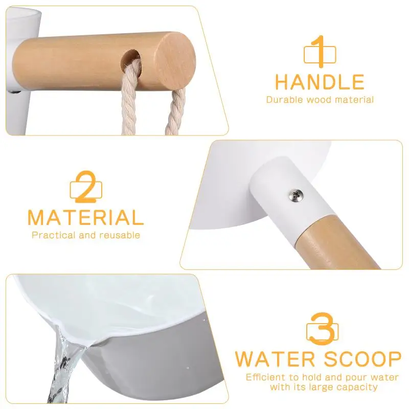 Description Picture 4 of itemHemoton Water Ladle Long Wooden Handle Water Scoop Bath Ladle Dipper for Home Kitchen Bathroom
