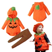 Halloween Baby Girls Boy Cosplay Pumpkin Costume Set Fleece Hooded Striped Pants 2Piece Outfits for 0-12M Party Pumpkin Clothing