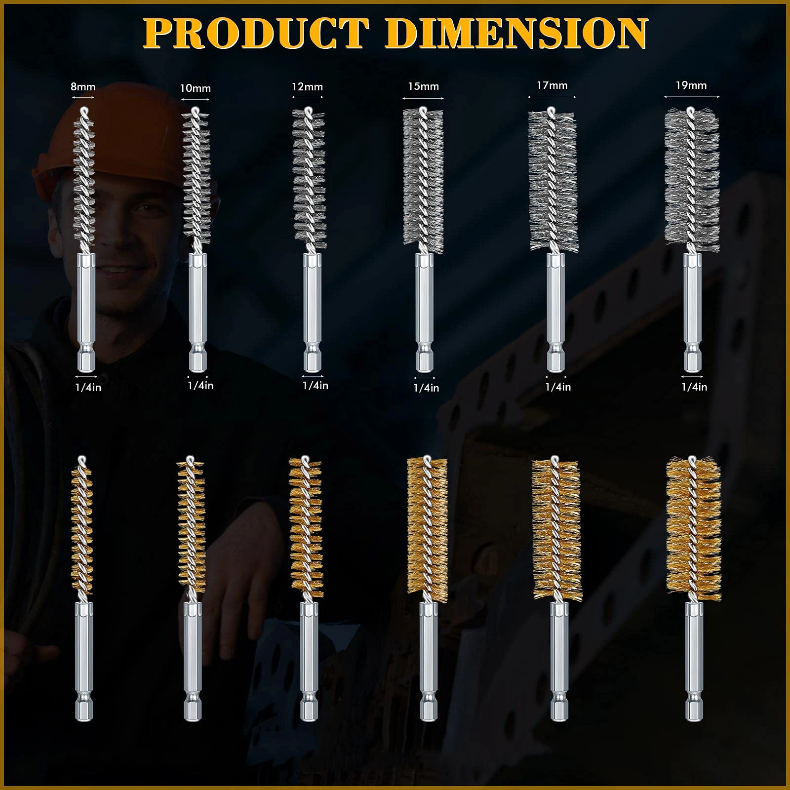Steel Bore Wire Brush Twisted Wire Stainless Steel Cleaning Brush With Handle 1/4 Inch Hex Shank for Power Drill Impact Driver 2