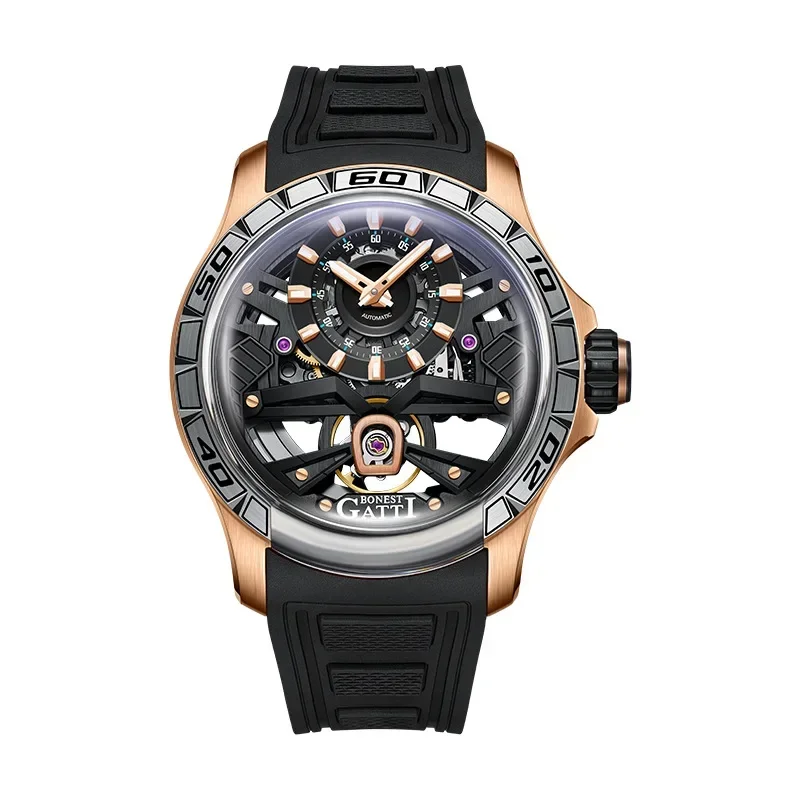 BONEST GATTI Men's Cool Trendy Hollow Tourbillon Fully Automatic Mechanical Watch