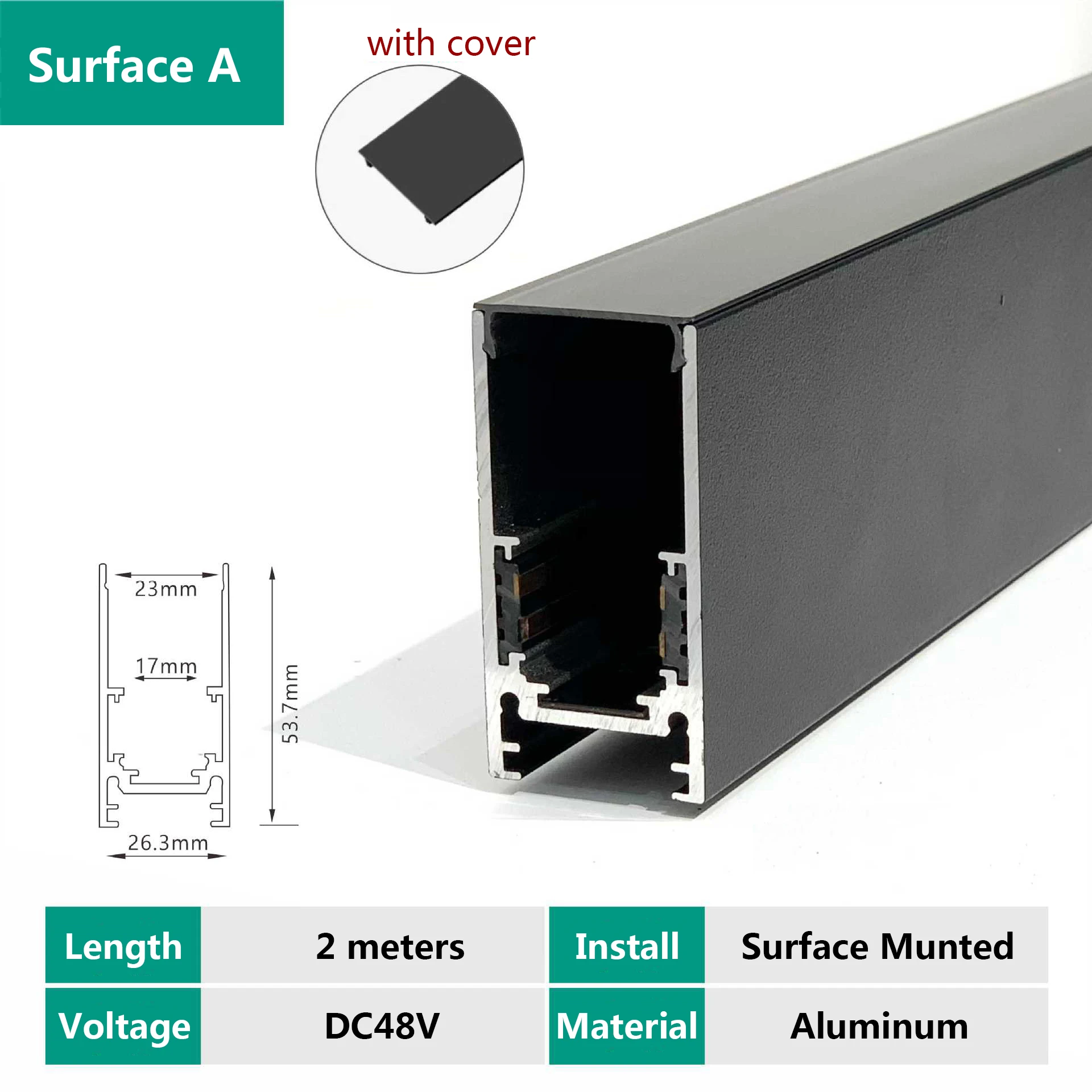 2 Meter Magnetic Track Accessories Connector DC48V Power Supply Surface Mounted Recessed 2m Rail For LED Magnetic Track Light 6