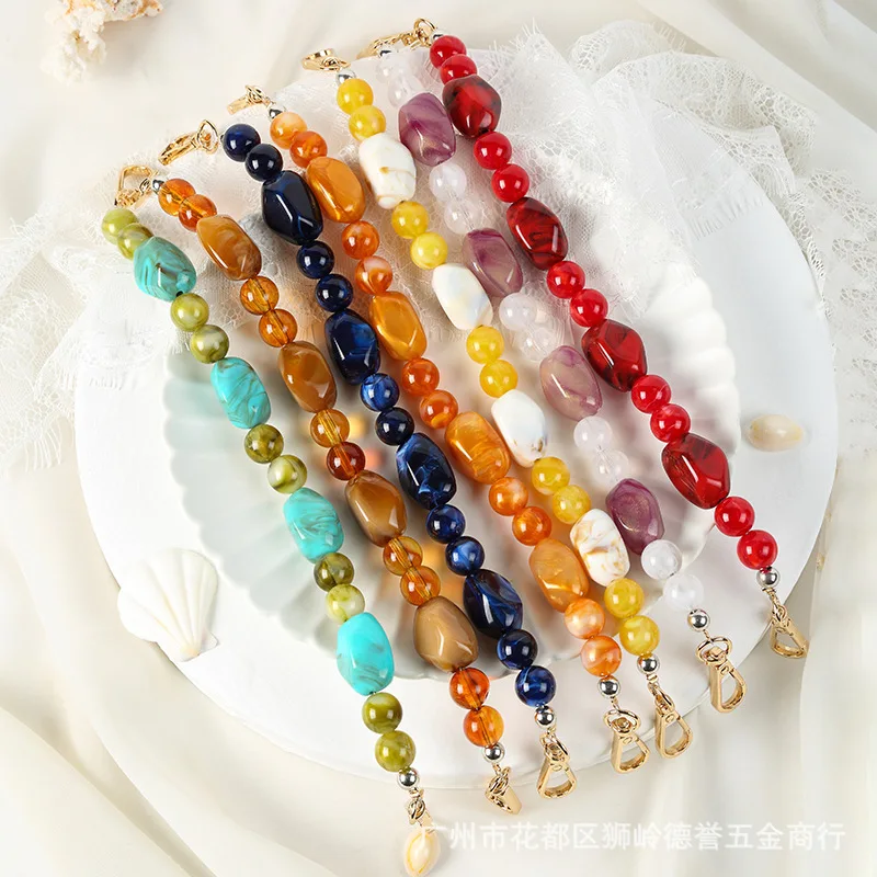 New Acrylic Resin Bag Chain - Crystal Gemstone bag Strap for Women, DIY Phone Case Accessory with Colorful Beads