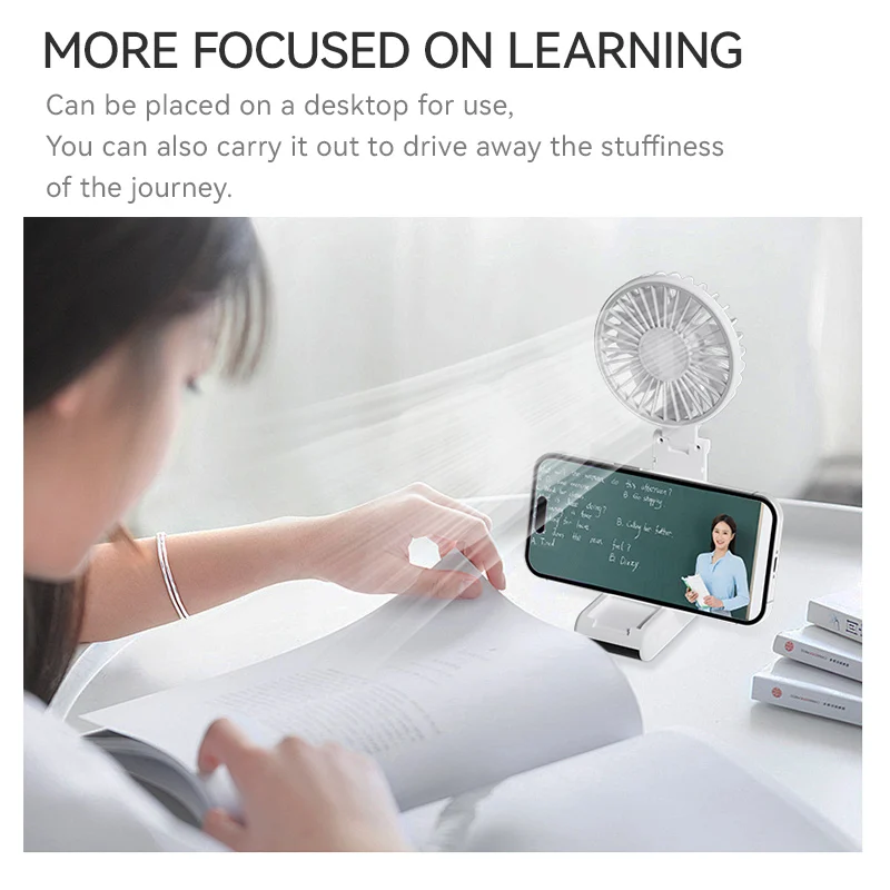 Portable Foldable Mini Fan with USB Rechargeable Battery and Multi-Function Display