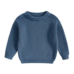 Cozy Autumn Kids' Knitted Sweater - Unisex Solid Color Cotton Pullover - 4-5Yrs (Denim blue)