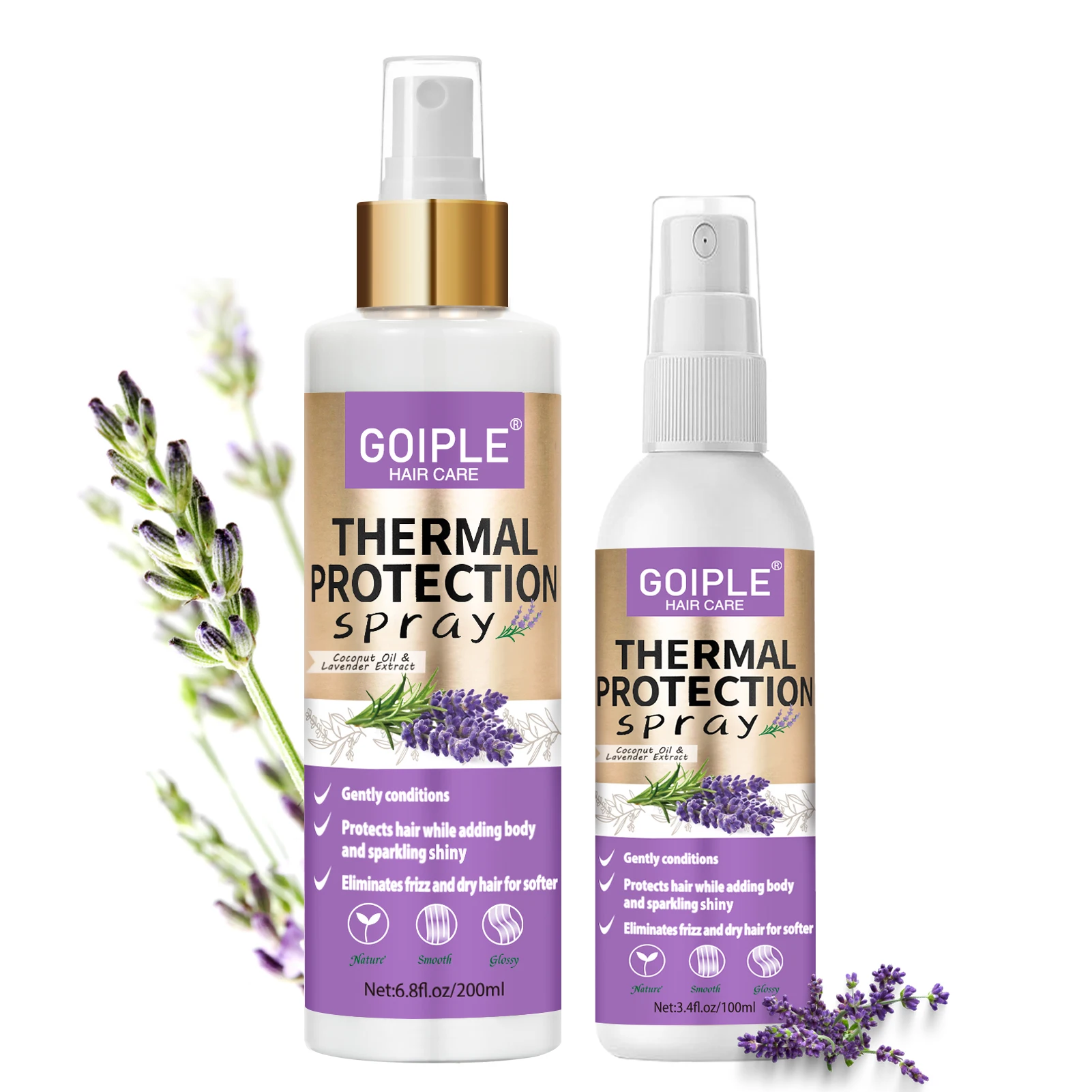 Hair Protection Spray GOIPLE Lavender Extract Heat Thermal Protection Spray Shine Moisturize Split Ends Protect Hair Damage for Natural Hair and Wigs