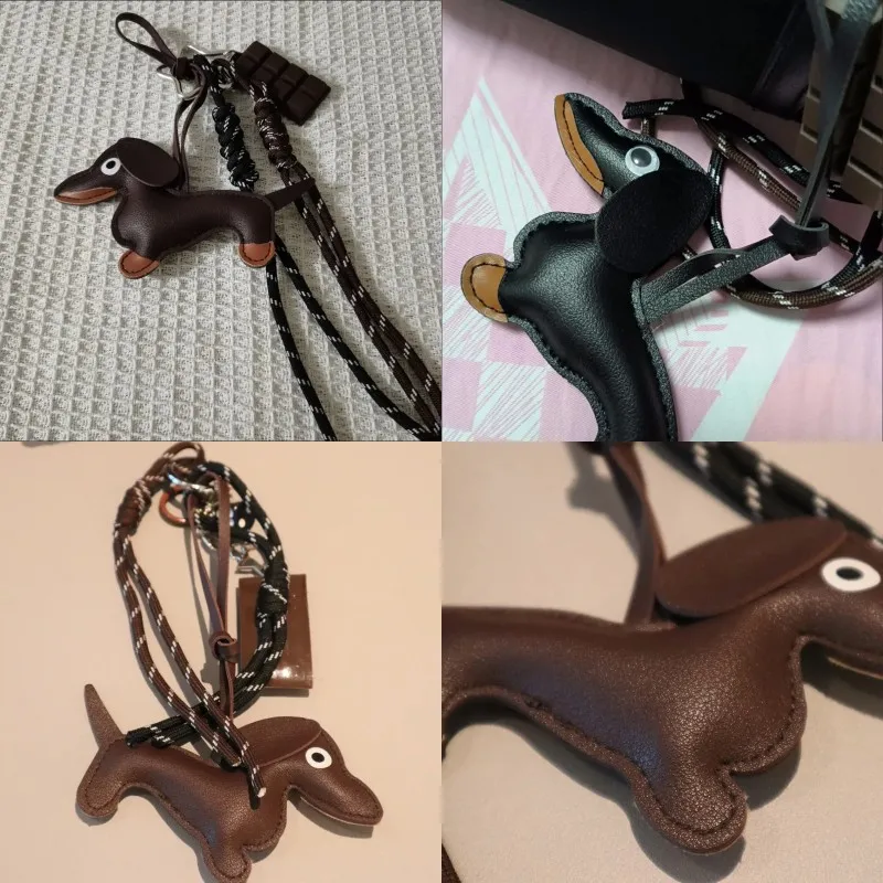 Leather Dachshund Bag Pendant Creative Keychain Lanyard bag Accessory Key Pendant Car Keyring Charm Gift