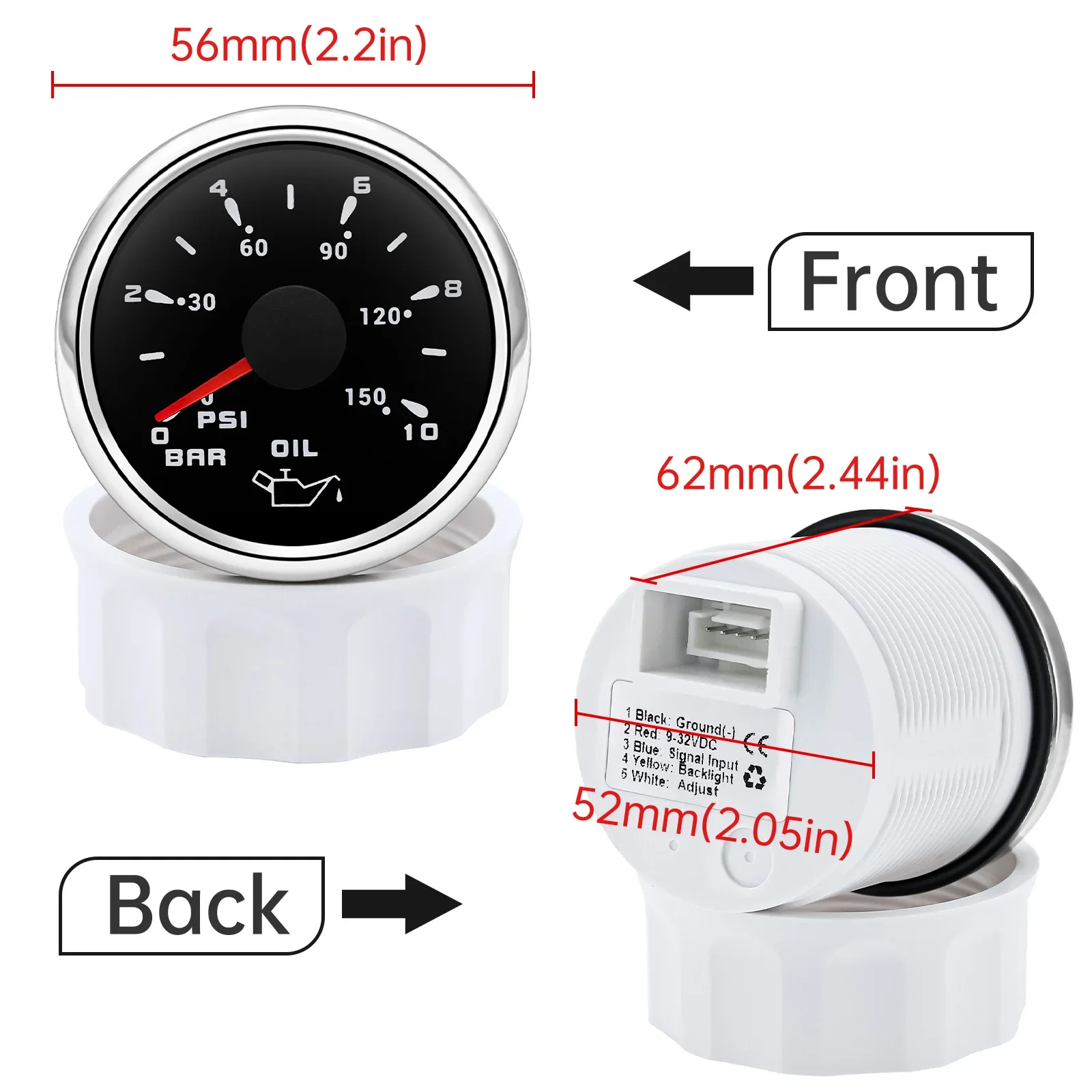 7 Color Light 52MM Pointer Oil Press Meter 0~10 Bar 0~150 PSI Oil Pressure Gauge