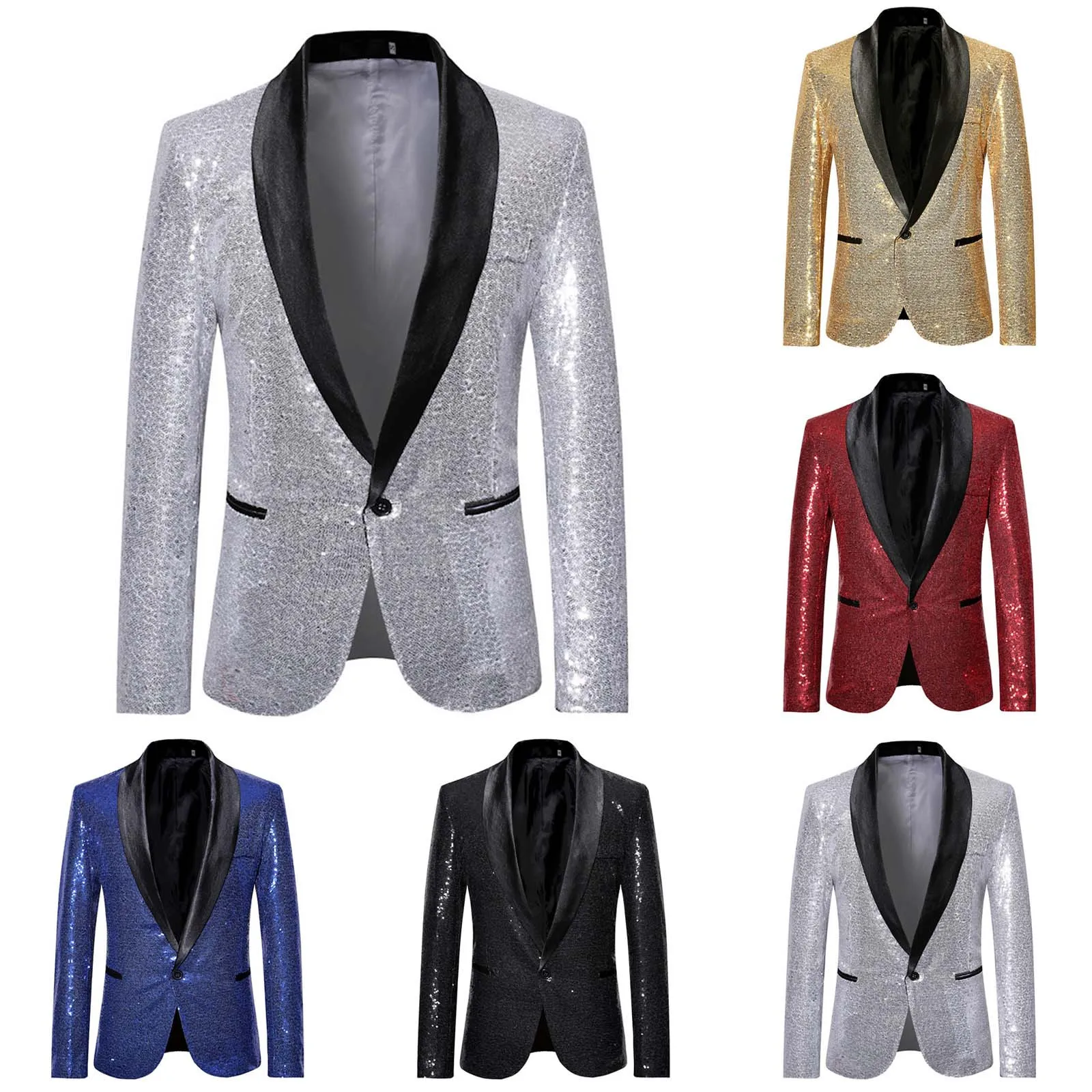 Description Picture 2 of itemMen'S Casual Fashion Suit Sequin Male Stage Personality Performance Emcee Sequin Solid Color Suit 2024 Leisure Hot Selling Wear