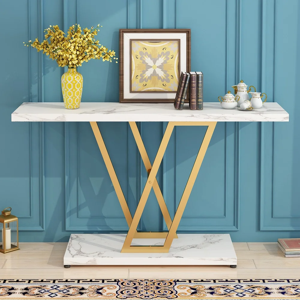 

Console Table Hallway Table for Entryway 43 Inch Sofa Table Entryway Tables for Living Room, White & Gold