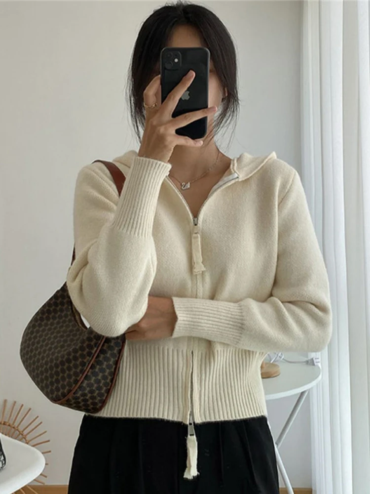 cropped cardigan New  2022 Short Cardigans Zipper Hooded Thicken Knitted Wild Korean Lady Winter Spring Women's Sweaters Top HT3 cropped cardigan