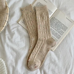 Women's Trendy Japanese Style Wool Crew Socks - Warm, Striped, and Fashionable Winter Wear - One Size (Khaki)