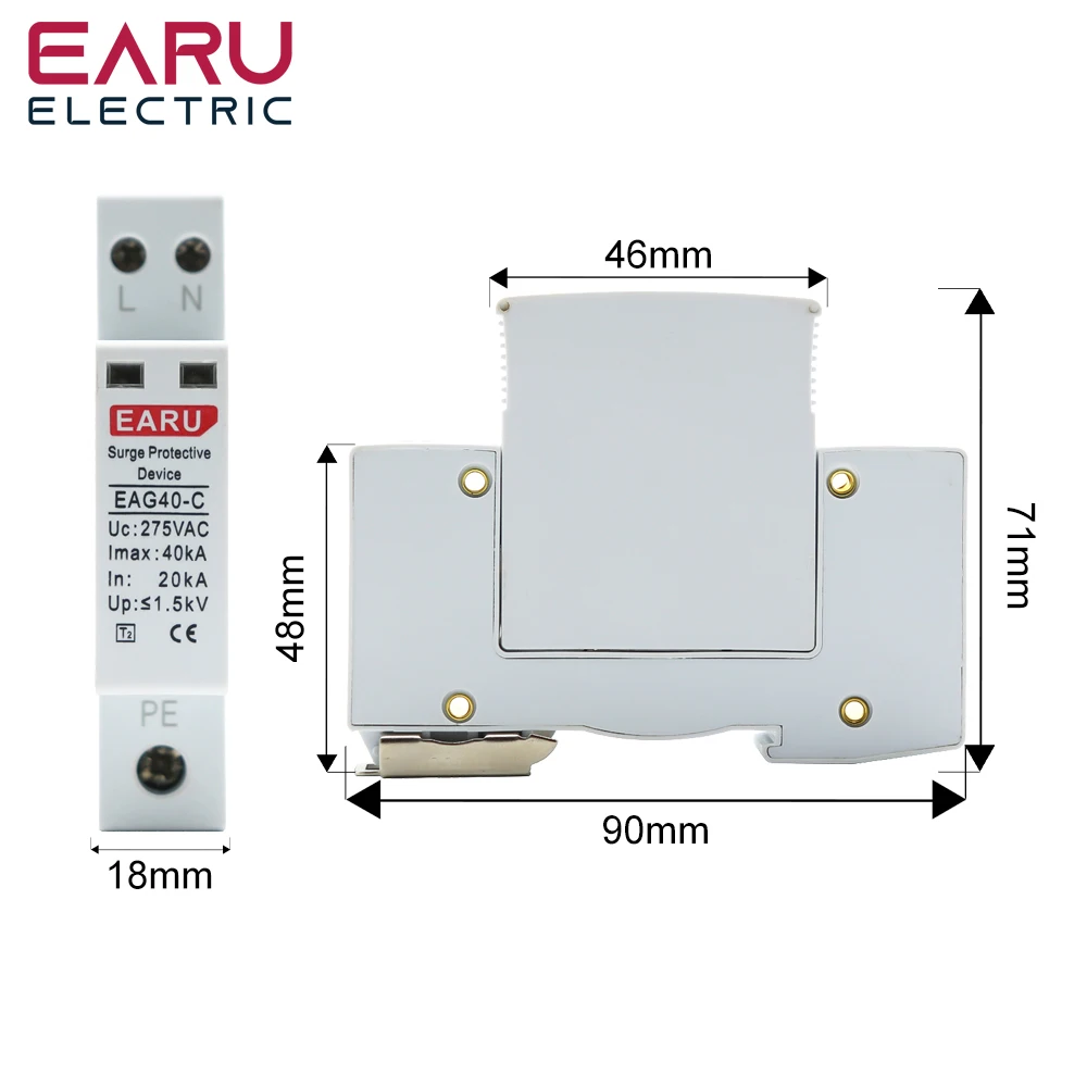 1P+N AC SPD 20KA~40KA 275V House Surge Protector protection Protective Low-voltage Arrester Device