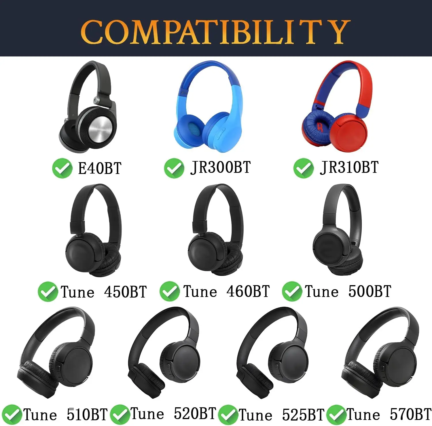 Cooling Gel Earpads Replacement for JBL Tune 450BT 460BT 500BT 510BT 520BT JR 300BT 310BT E40BT Headphones Ear Pads Cushions