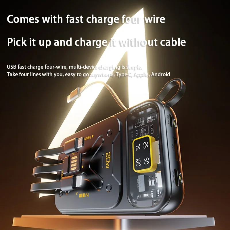 50000mAh Large Capacity Mech Wind Mobile Power Bank with 120W Fast Charging built-in cable, Suitable For iPhone Samsung Xiaomi 4