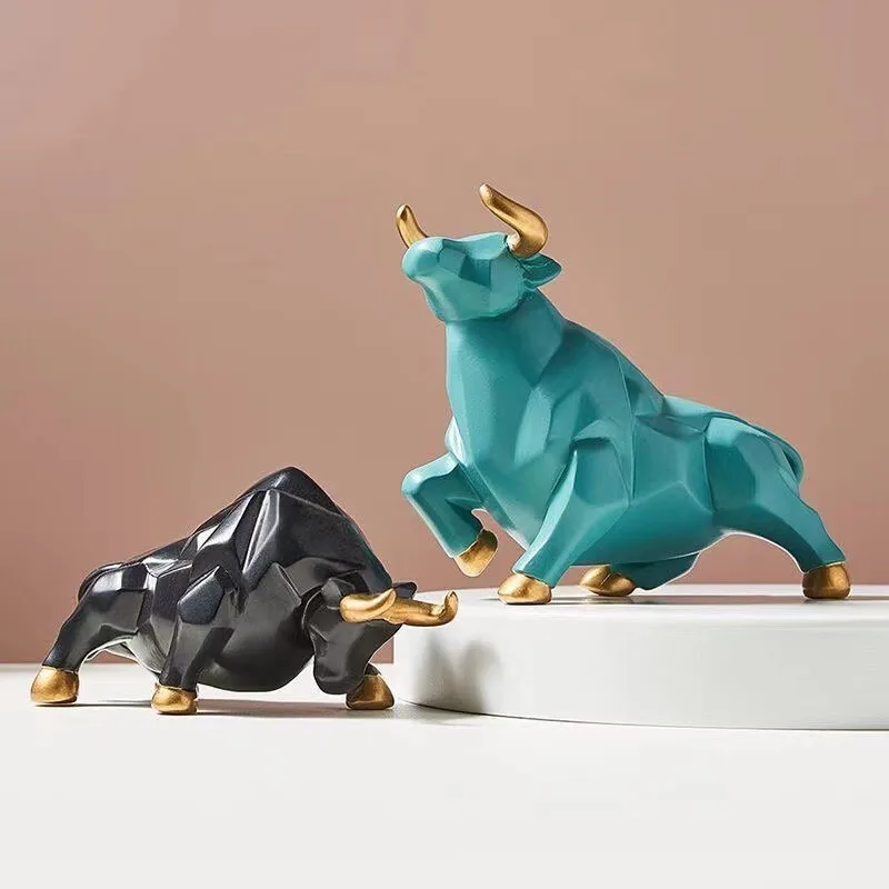 

New Resin Bull Fighting Statue Home Bedrooms Decoration Ornaments Animal Crafts Sculpture Bring Wealth Office Desk Decor Gifts