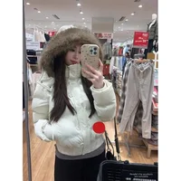 سترة قطنية ذات ياقة من الفرو الأزرق التبتي بتصميم جديد لعام 2025 لموسم الشتاء النسائي سترة قطنية سميكة وقصيرة 3