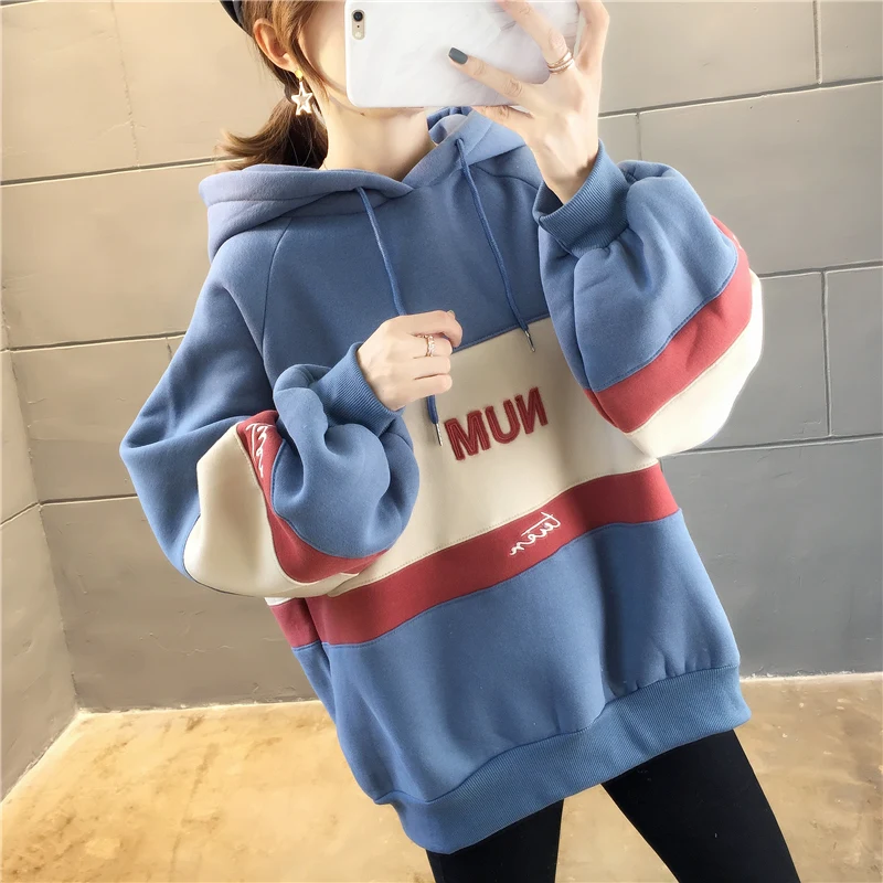 Women 2024 Harajuku Casual Long Sleeve Pullover Hooded Sweatshirt Loose Thickening Female Candy Sweatshirt Tops Letter Hoodies