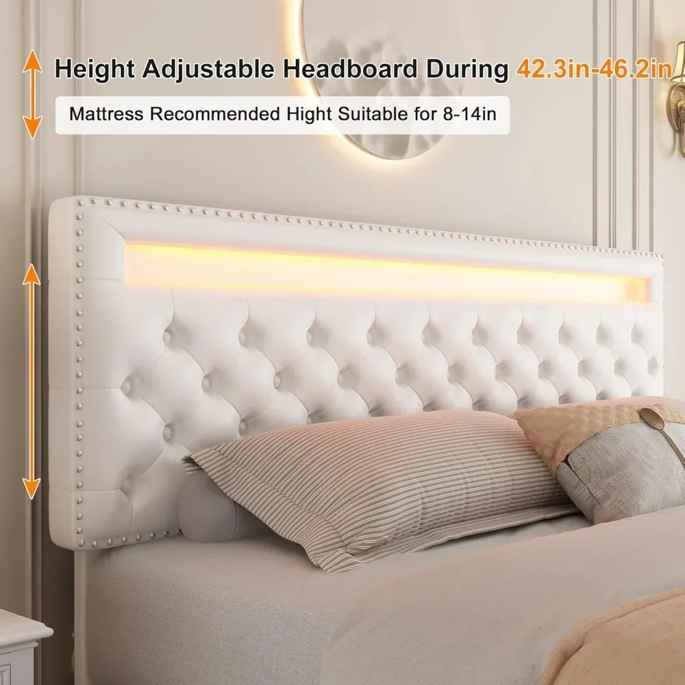 Bed Frame with 4 Storage Drawers, with Smart Control RGBW LED Lights Headboard Footboard, Control DIY Color, Box Spring Optional 2